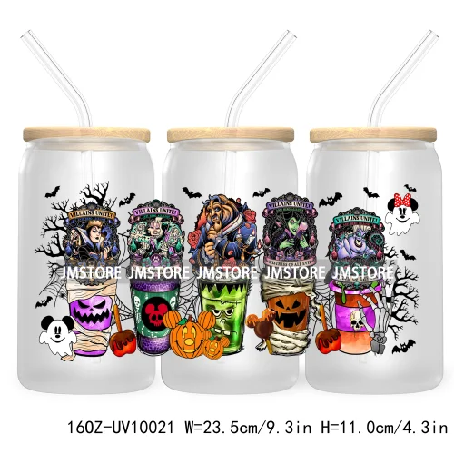 Halloween Coffee Cups UV DTF Sticker For 16OZ Libbey Glass Cup Can Cartoon Princess Wrap Transfer Stickers Custom Labels Logo