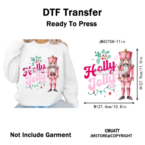 Merry Christmas Holly Jolly Coquette Tree Cartoon Movie Vibes Iron on DTF Washable Transfer Stickers Ready to Press for Textiles