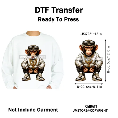 12in Cool Jungle King Beats Graffiti Hip Hop Animals Lover Iron on DTF Thermal Transfers Stickers Ready to Press for T-shirts