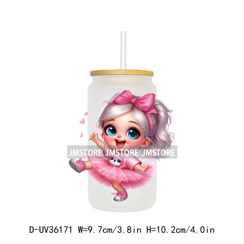 Lovely Pink Girl Hug Cat Bear UV Sticker Decals For Libbey Cold Cup Mug Tumbler Transfer Stickers Waterproof High Quality Labels