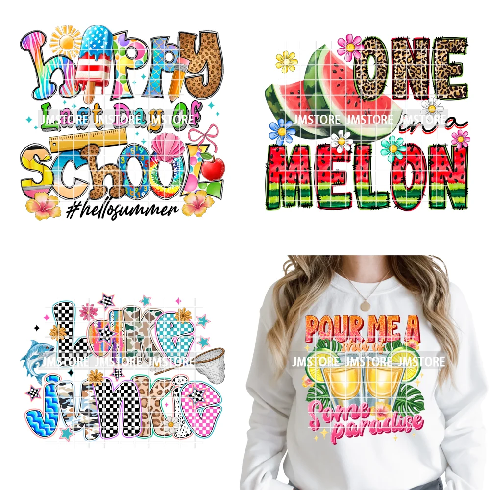 Hello Summer Lake Junkie Beach Vibes Last Day Of School Iron on DTF Thermal Transfer Stickers Ready to Press for T-shirt Bags