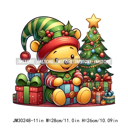 Christmas Cartoon Animal Characters Snow Holiday Santa Tree Gifts Iron On DTF Transfers Stickers Ready To Press For Sweatshirts