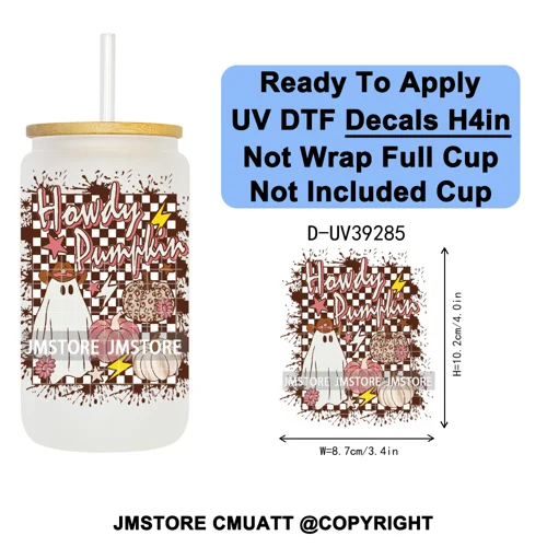 Retro Spooky Season Halloween Ghost Boo Gift UV DTF Transfer Stickers Decals Ready To Apply Waterproof For 16OZ Libbey Glass Can