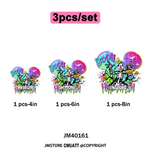 Colorful Cute Cartoon Animal Boo Skeleton Halloween Season Iron on DTF Washable Transfers Stickers Ready to Press for Textile