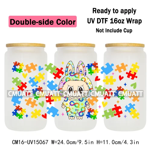 Double Sided Color UV DTF Cup Wraps 16OZ Wholesale Custom Bulk Waterproof Cartoon Cute Monster Transfer Designs For Mug Glass