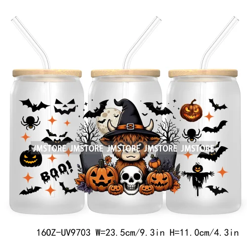 Halloween Spooky Bat Cartoon Character 16OZ UV DTF Cup Wrap Transfer Stickers Custom Labels Waterproof Logo For Libbey Glass Can