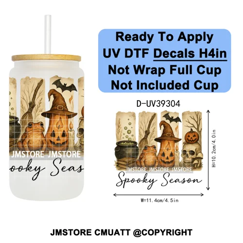 Retro Spooky Season Halloween Ghost Boo Gift UV DTF Transfer Stickers Decals Ready To Apply Waterproof For 16OZ Libbey Glass Can