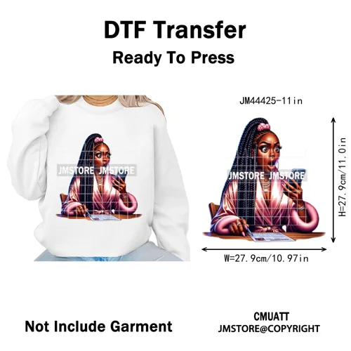 Sassy Facial Expressions Black Girl Housewife Remote Work Iron on Washable DTF Transfers Stickers Ready to Press for Sweatshirts