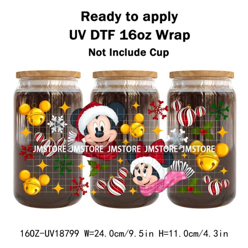 Cartoon Christmas Gingerbread Cookie 16OZ UV DTF Cup Wraps Ready To Apply Waterproof Transfer Stickers For Libbey Glass Can Mugs