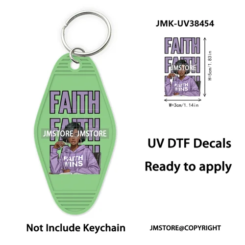 Afro Girls Faith Religious Christian UV DTF Motel Keychain Wraps Ready To Apply Waterproof High Quality Hotel Keychain Decals