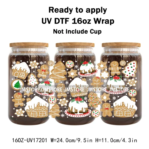 Coquette Bow Bookish Christmas Tree Gingerbread 16OZ UV DTF Cup Wraps Ready To Apply Transfer Stickers For Libbey Glass Can Mugs