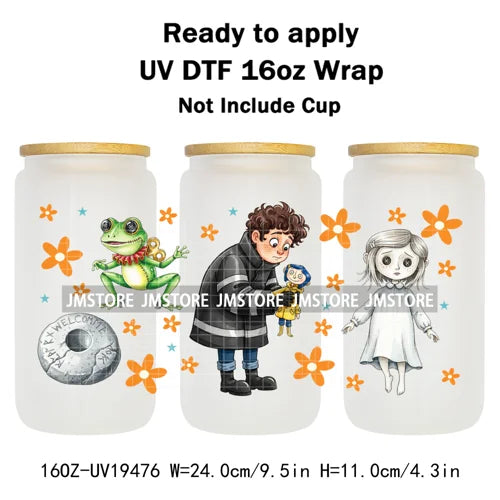 Horror Movie Witchy Girl Black Cat UV DTF Wraps Transfer Sticker Selfadhesive Waterproof High Quality For 16OZ Libbey Glass Can