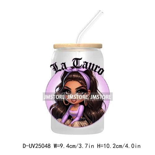 Chicana Chola Chibi Zodiac Girls UV DTF Transfer Stickers Decals For Libbey Cold Cups Mugs Durable Waterproof Custom Logo Labels