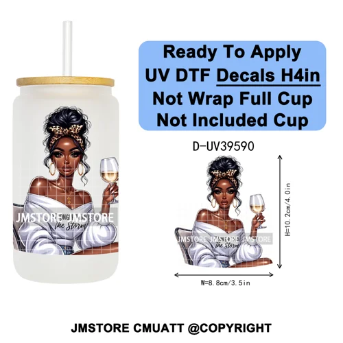 Fashion Girl Praying Black Women UV DTF Decals Ready To Apply Waterproof Transfer Stickers DIY Crafts For 16OZ Libbey Glass Can