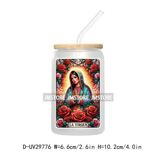 La Mexicana Latina Tarot Card UV DTF Transfer Stickers Decals For Libbey Cold Cups Mugs Tumbler Waterproof Floral Sugar Skulls