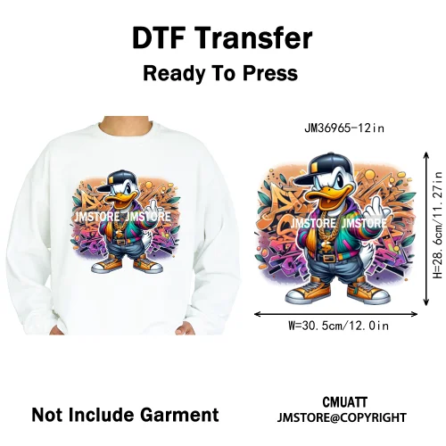 12in Cool Urban Trap Style King Animal Rich Ducks With Gold Chain Iron on DTF Heat Transfer Sticker Ready to Press for Clothing