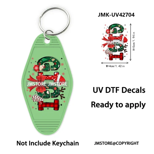 Preppy Bow Christmas Reindeer Mama Mini UV DTF Keychain Decals Ready To Apply Waterproof Durable Wraps For Hotel Motel Keychain