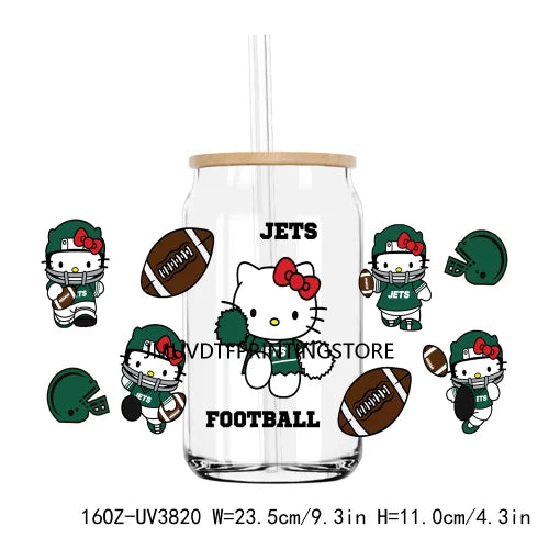 Sport Football Cartoon Cat UV DTF Sticker For 16OZ Libbey Glass Cup Can Wrap Transfer Sticker Custom Labels DIY Logo