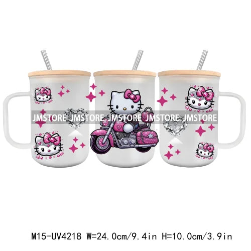 Cartoon Best Friends UV DTF Glass Can Wrap For 15OZ Mug Glass Cup Transfer Stickers DIY Custom Logo Labels Cute Cat Sunflowers