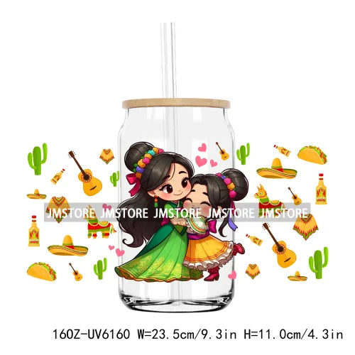 Cartoon Princess Cinco De Mayo Mexican UV DTF Sticker For 16OZ Libbey Glass Cup Can Wrap Transfer Stickers Custom Label DIY Logo