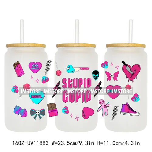 Coquette Bow Pencil 16OZ UV Cup Wrap DTF Transfer Stickers For Libbey Glass Can Cups Tumbler Cherry Heart Love Valentines Day