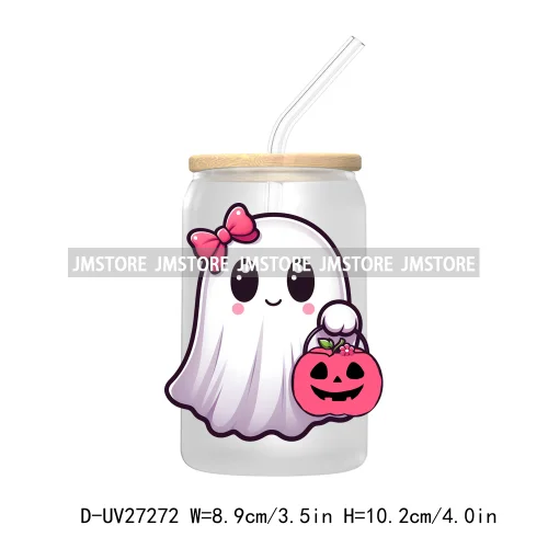 Trick Or Treat Pumpkin Coquette Bow Girly Ghost Halloween UV DTF Transfer Stickers Decals For Libbey Cold Cups Mug Tumbler Label