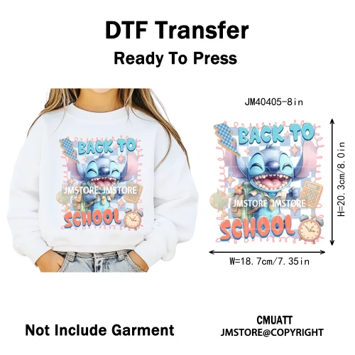 Colorful Checkered Cartoon First Day of School Design Kid Back To School Iron on DTF Transfer Sticker Ready to Press for Clothes