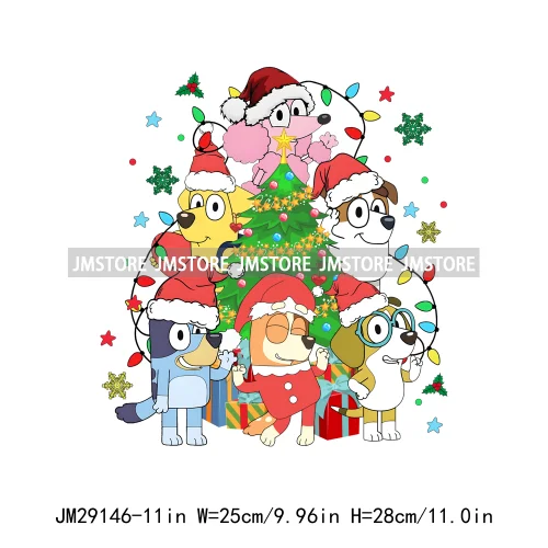 Cute Cartoon Blue Dog Family Character Merry Christmas Vibes Decals Iron On DTF Transfers Stickers Ready To Press For Sweatshirt