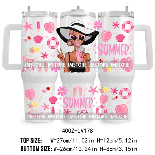 40OZ Tumbler Wrap Summer Lady Coffee UV DTF Cup Wraps Transfer Stickers Custom Label Durable Waterproof Logo Floral Flowers Girl