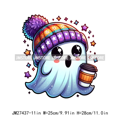 Colorful Coffee Spooky Babe Vibes Stay Spooky Season Ghost Skull Halloween DTF Decals Iron On Transfers Stickers For T-shirts