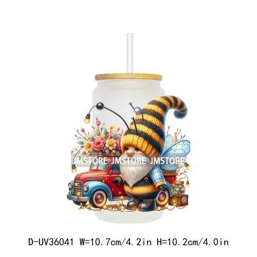 Honey Spring Bee Gnome Floral UV Sticker Decals For Libbey Cold Cups Mugs Tumbler Transfer Sticker Waterproof High Quality Label