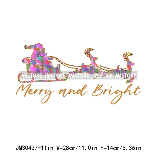 Faux Glitter Merry Christmas Season Merry And Bright Santa Baby Decals Iron On DTF Transfers Stickers Ready To Press For T-shirt