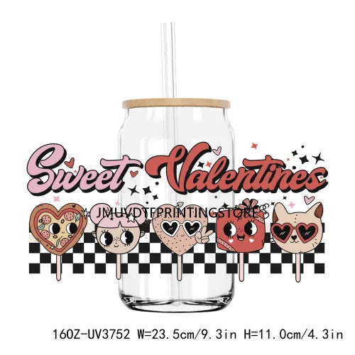 Valentine's Day Love 16OZ UV DTF Cup Wrap Transfer Stickers XOXO Hearts Custom Labels DIY Waterproof Logo For Libbey Glass Can