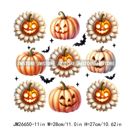 Fashion Halloween Pumpkin Coquette Bow Spooky Vibes Washable Printing DTF Iron On Heat Press Transfer Stickers For Clothing Bags