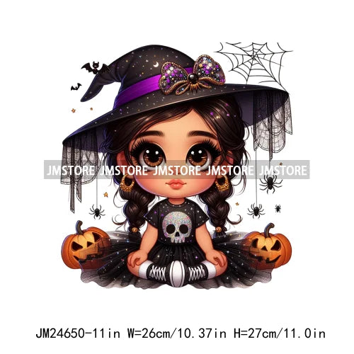 Custom Halloween Spooky Witch Latina Baby Girls Iron On Decals Hispanic Princess DTF Heat Press Transfers Stickers For Hoodies