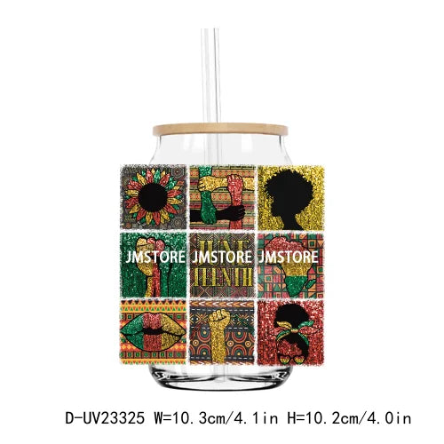 Afro Girl Woman Juneteenth 1865 Black History UV DTF Transfers Stickers Decals For Libbey Cold Cups Mugs Tumbler Waterproof Logo