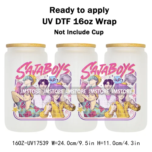 Kpop Demon Boy Band Soda Pop Hunter Girls 16OZ UV DTF Cup Wraps Ready To Apply Waterproof Transfer Stickers For Libbey Glass Can