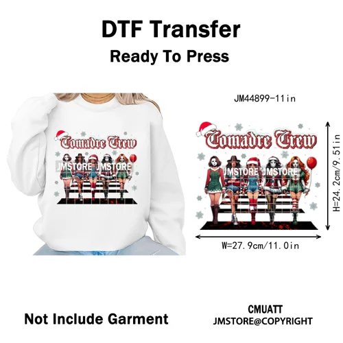 Winter Christmas Cartoon Holiday Characters Thug Life Green Iron on Washable DTF Transfers Stickers Ready to Press for Textiles