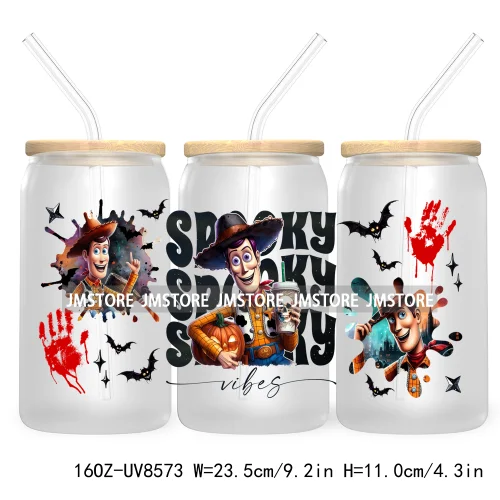 Spooky Vibes Halloween Princess 16OZ UV DTF Cup Wrap Transfer Stickers Custom Label Durable Waterproof Logo For Libbey Glass Can