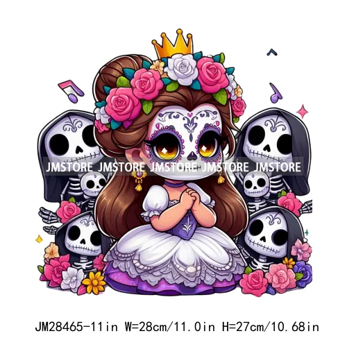 New Day Of The Dead La Catrina Dresses Girls Skull Flower Iron On DTF Transfers Stickers Ready To Press For Sweatshirt Bags