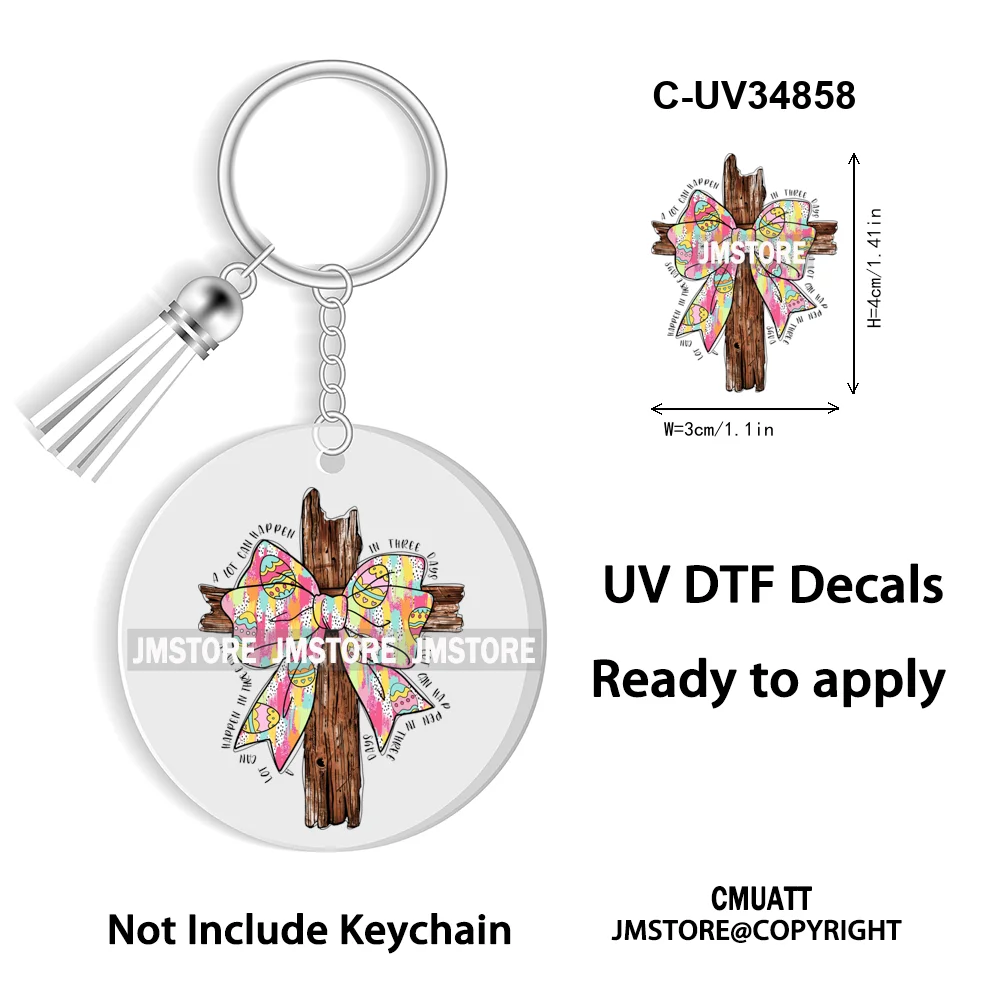 Happy Easter School Teacher Life Retro Coquette Easter Bunny WaterProof UV DTF Sticker For Round Circle Acrylic Keychain Keyring