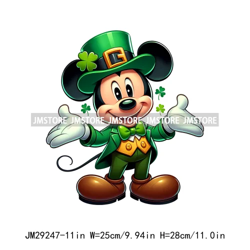 Cute Cartoon Character St Patrick's Irish Day Shamrock Lucky Vibes Iron On DTF Transfers Stickers Ready To Press For Hoodies