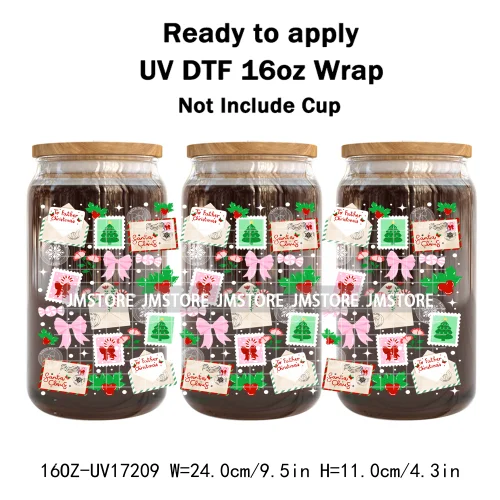 Cute Christmas Ghost Coquette Strawberry Cake UV DTF Stickers Ready To Transfer Cup Wrap Waterproof Logo For Libbey Can Glass