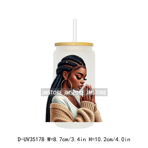 Black Girl Praying Faith Religious Woman UV Sticker Decals For Libbey Cold Cups Mugs Tumbler Transfer Stickers Waterproof Prints
