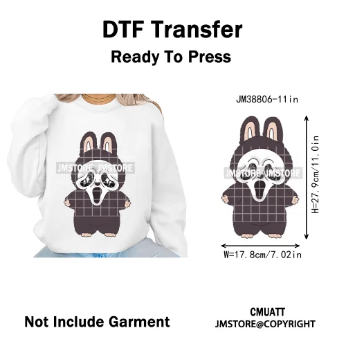 Retro Laboo Halloween Horror Character Washable Printing Iron on DTF Heat Transfers Stickers Ready to Press for Clothes Bags