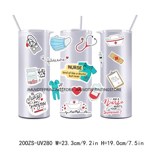 Medical Health Nurse Life 20OZ UV DTF Straight Wrap Transfers Stickers Custom Labels DIY Waterproof Logo For Tumbler