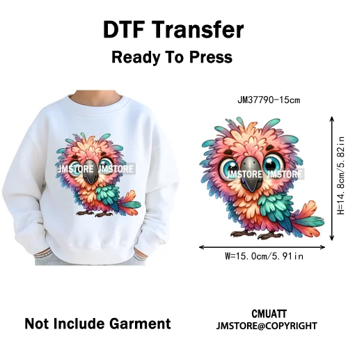 15cm 5.9in Kids Cute Nursery Thermal Printed Bird Fly Animal Washable Iron on DTF Transfers Stickers Ready to Press for Textile