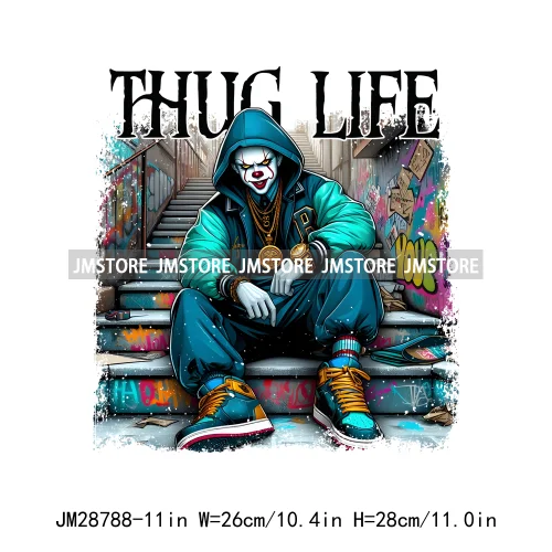 Cool Thug Life Horror Character Friends Scary Halloween Vibes Iron On DTF Transfer Stickers Ready To Press For Sweatshirt Bags