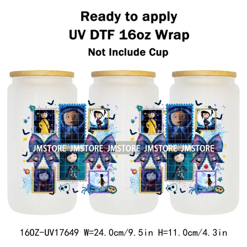 Coquette Bow Movie Eyes Cartoon Character 16OZ UV DTF Cup Wraps Ready To Apply Waterproof Transfer Stickers For Libbey Glass Can