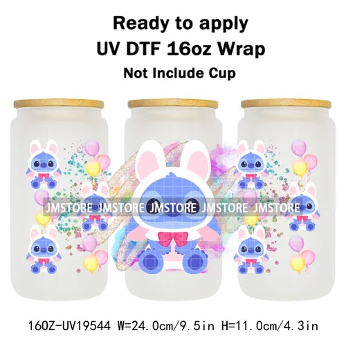 Watercolor Cartoon Character In Costumes UV DTF Wraps Ready To Apply Transfer Stickers Waterproof For 16OZ Libbey Glass Can Mugs